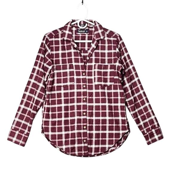 Abercrombie & Fitch Button Up Shirt Womens Red Plaid Long Sleeve Flannel Med - Picture 1 of 10